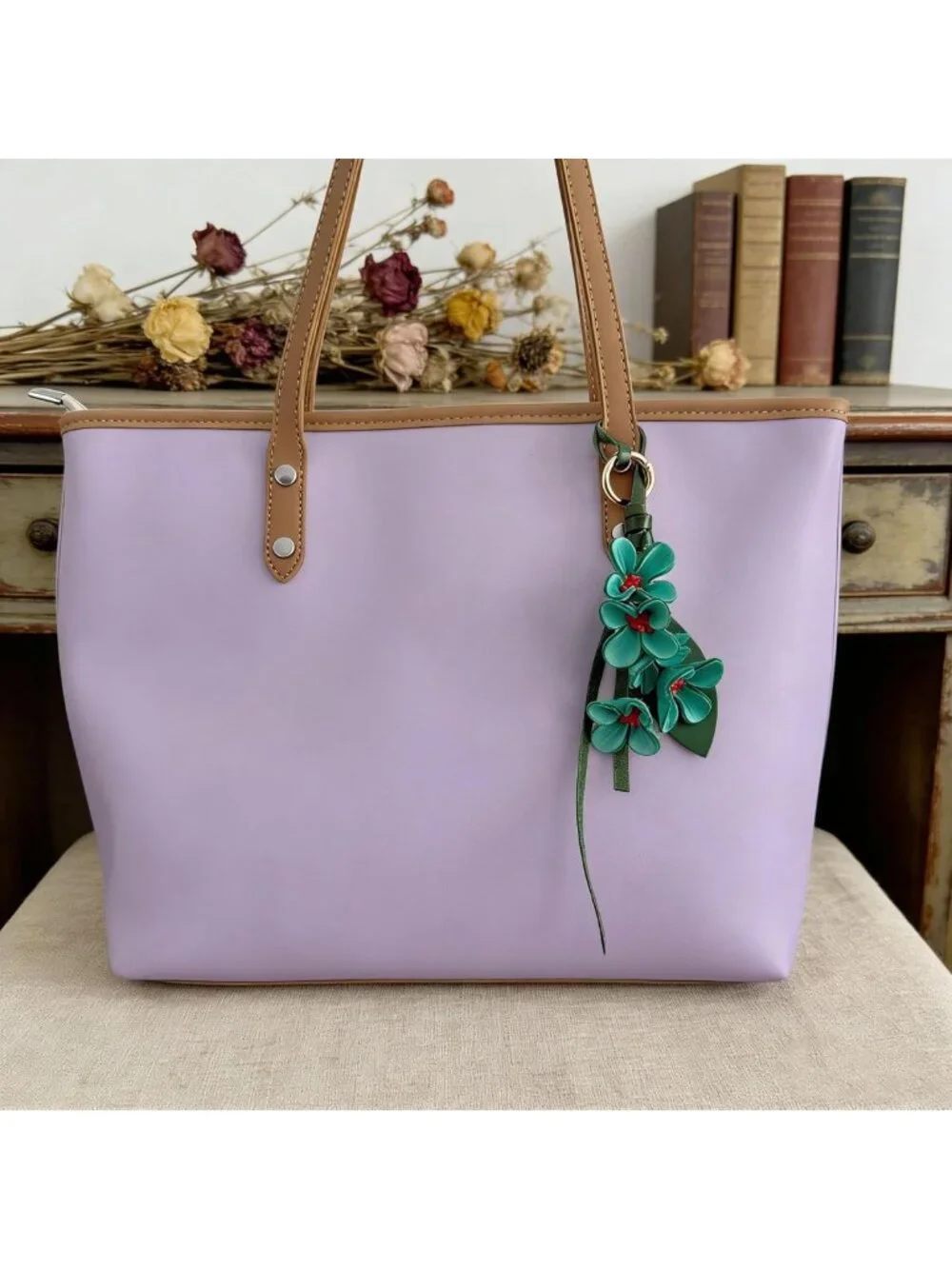 Boho Genuine Leather Flower Keychain | Cute Bag Charm for Handbag & Purse